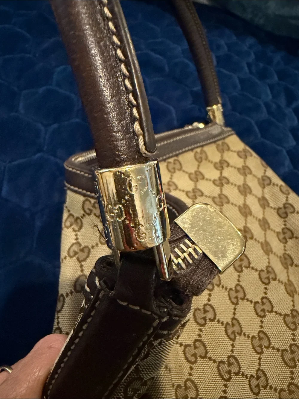 Gucci Beige Monogram Canvas Shoulder Bag with Brown Trim